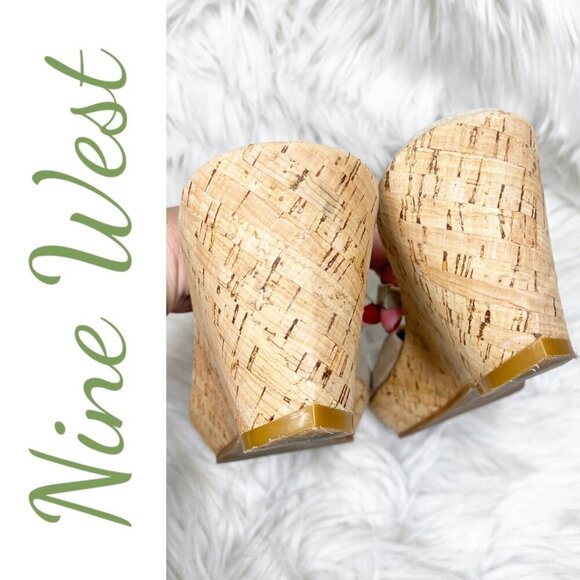 NINE WEST GELPIR SUEDE OPEN TOE CORK WEDGE SANDAL BEIGE NEUTRAL, SIZE 7 - Picture 5 of 9